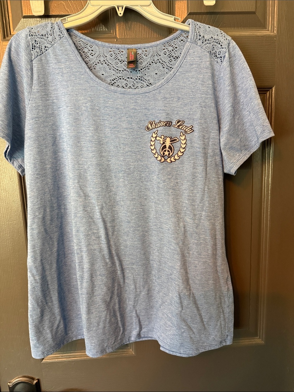 Women's Blue Short-Sleeve Lace Yoke Tee Shrine lady